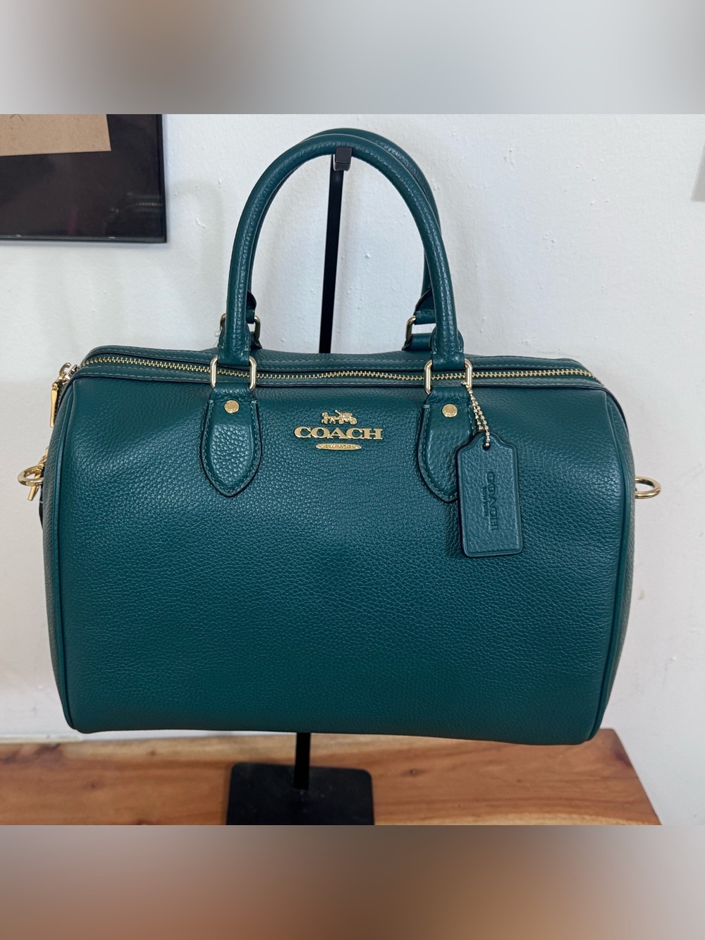 Coach Teal Leather Satchel with Gold Hardware